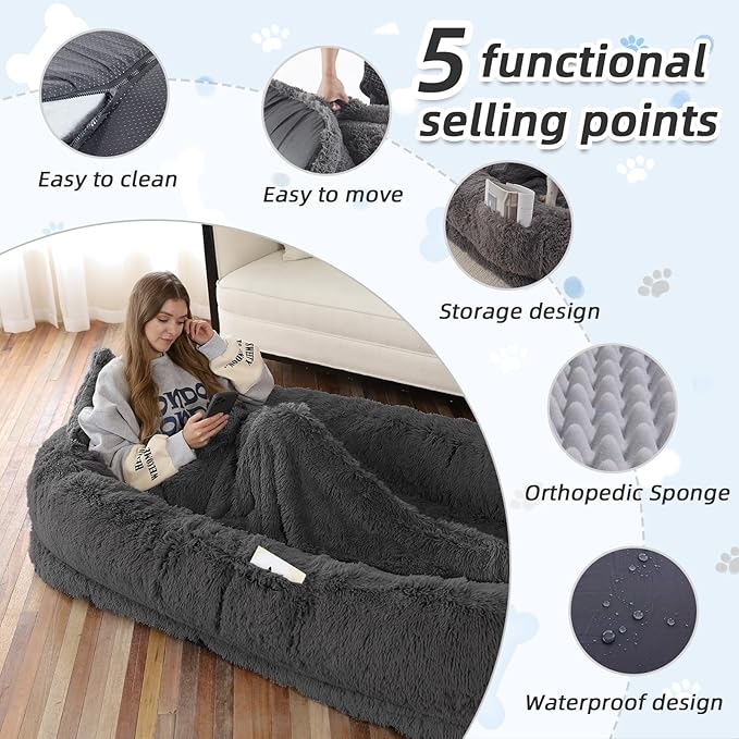 Human Dog Bed, Washable Faux Fur Pet Bed - Image 3
