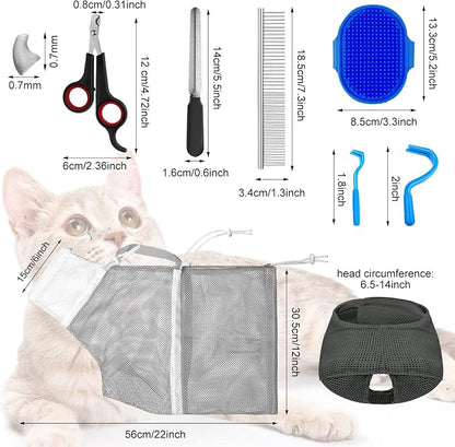 9 Pcs Cat Bathing Bag Set Cat Shower Bag Anti Bite and Scratch - Image 2