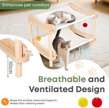 2-Layer Cat Hammock Bed, Breathable Washable Covers, Wooden Pet Furniture - Image 3