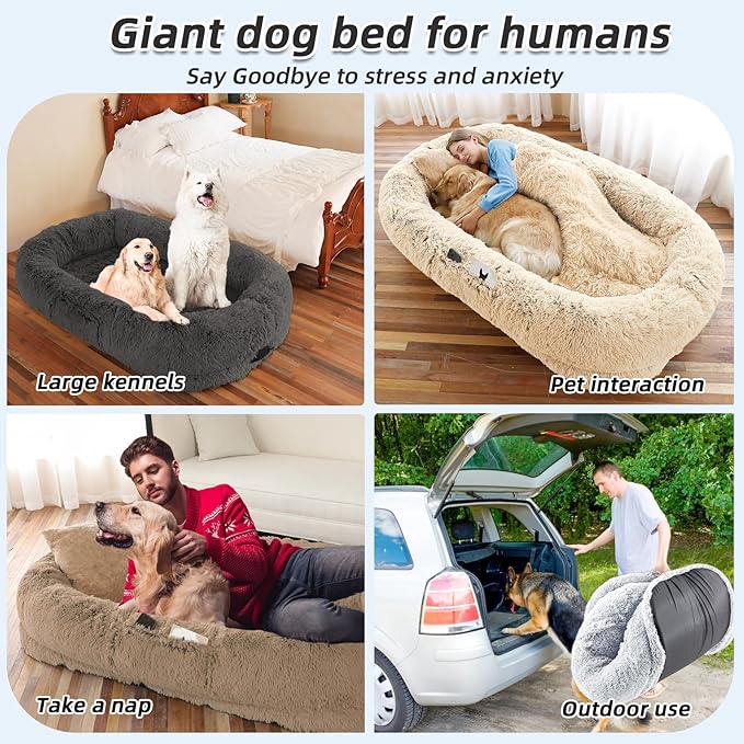 Human Dog Bed, Washable Faux Fur Pet Bed - Image 6