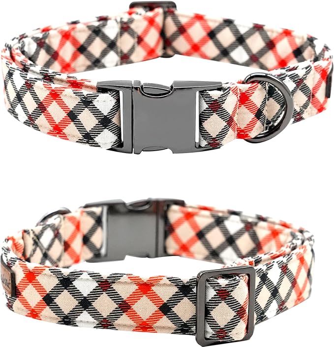 Dog Collar, Bow Dog Collar Beige Plaid Pet Collar Cute Pet Bow Soft Girl or Boy - Image 4