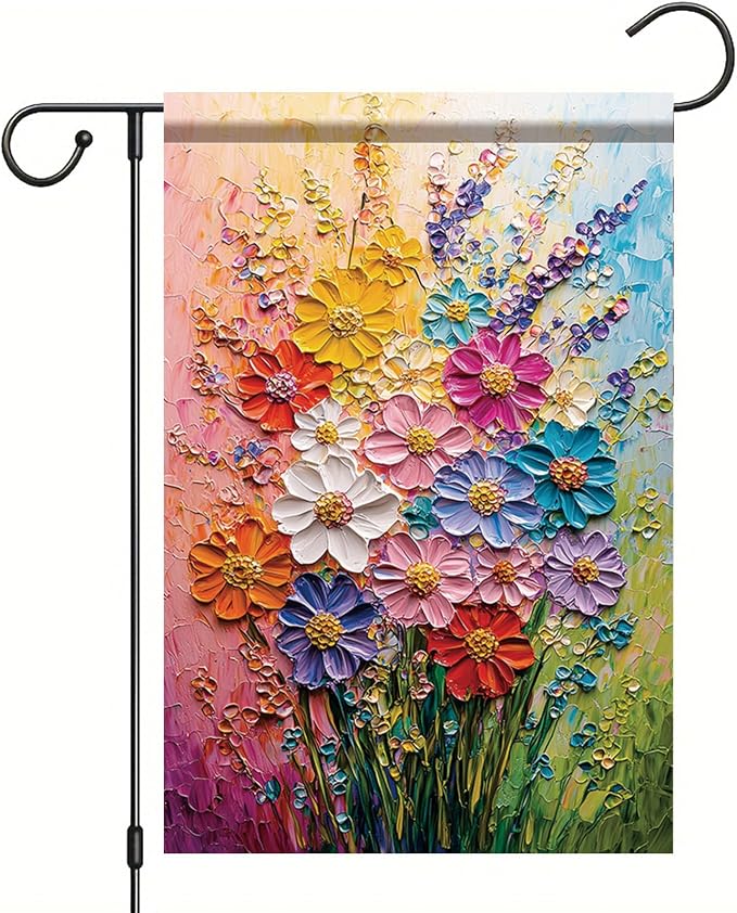 12x18 Inch Spring Garden Flag Colorful Flower Oil Painting Style Yard Banner by StarlitPatio