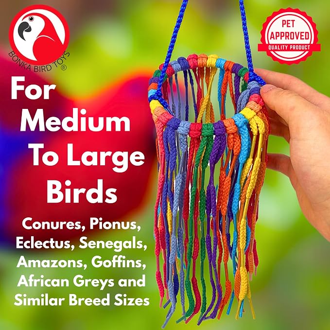 Bonka Bird Toys 51213 Large Aglet Heaven 9" Hanging Cotton Shoelace Ring Toy - Image 7