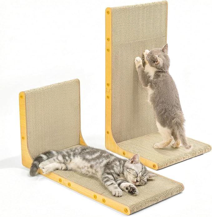 Cardboard Cat Scratcher, 23 Inch L Shape Scratch Pad Wall Mounted, Vertical by Conlun