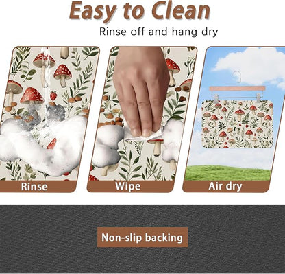 Red Mushroom Pet Feeding Mat, Fern Herb Berries Absorbent Quick-Dry Cat Dog - Image 4