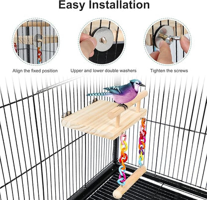 Bird Perches Cage Toys Parrot Wooden Platform Play Gyms Exercise Stands - Image 6