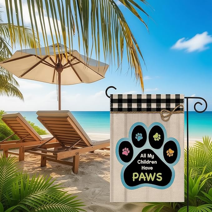 12x18 All My Children Have Paws Garden Flag Cat Paw Print Black Gingham Outdoor - Image 6