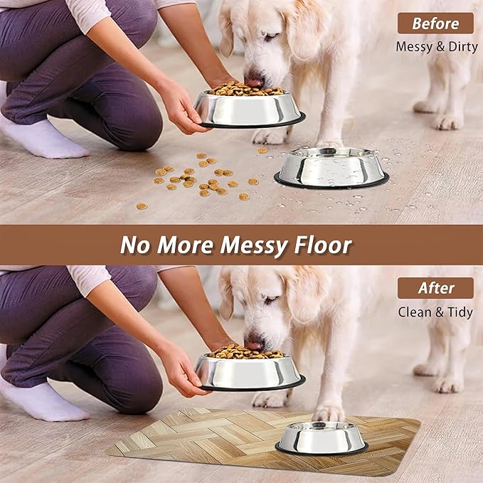Vintage Wooden Dog Cat Food Mat, Boho Absorbent Pet Feeding Mat - Image 5