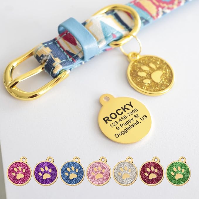 Paw Shape Dog ID Tag Stainless Steel Custom Laser Engraved, Cute Bling Glitter - Image 2