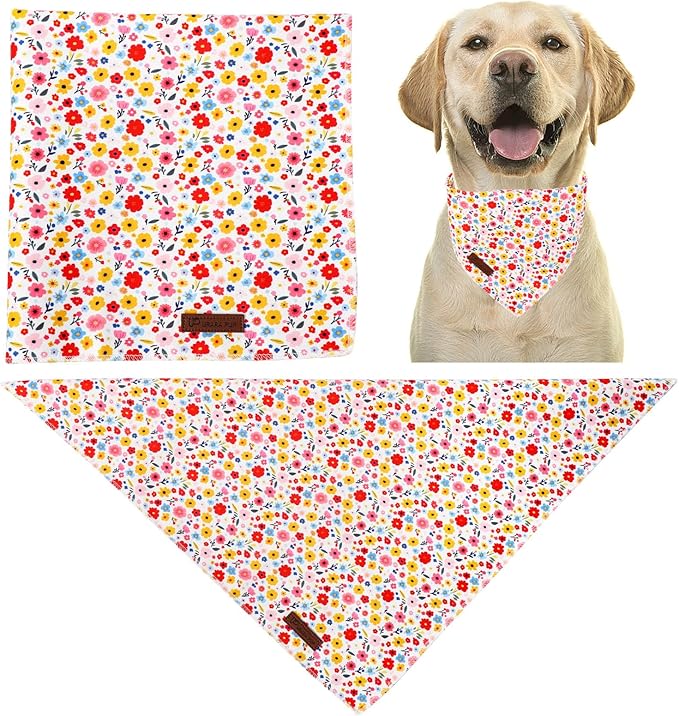 Floral Dog Bandana, UP URARA PUP Flowers Triangle Bid Scarf - Image 4