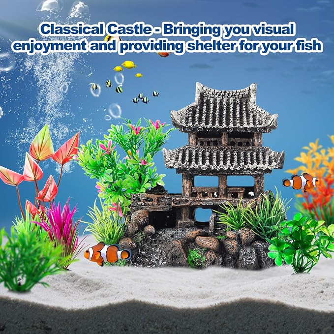 CousDUoBe 9Pcs Resin Castle Decorations Set，Realistic Fish Tank Castle - Image 3