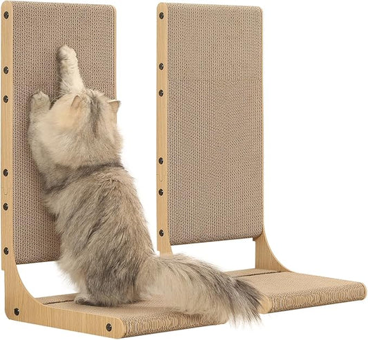 Zakkart 2-Pack Cat Scratching Board, 25.6'' Tall Cardboard L Shape Vertical Cat by Zakkart