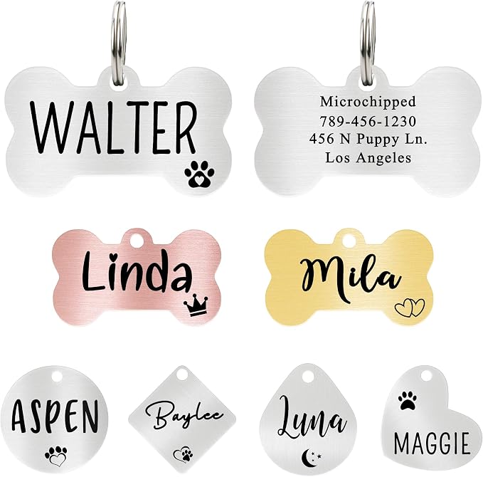 Ultra Joys Custom Personalized Dog ID Tag, Brushed Stainless Steel Bone Dog Tag by UltraJoys