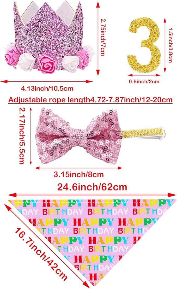 PET SHOW Pink Floral Hat, Bandana & Collar Bows Charms Set - Image 2
