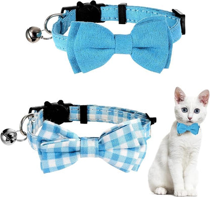 2 Pcs Boy Cat Collar with Bell Breakaway Cat Collars Cute Kitten Bow Tie Collar by Sliverdew