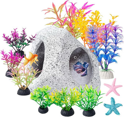 COMSUN 12 PCS Aquarium Decoration Cave Set, Ceramic Fish Tank Hideaway Rock by COMSUN