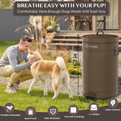 PAWZIDEA Dog Poop Trash Can Outside Odor Control, 3.1Gallon Pet Waste Trash Can - Image 6