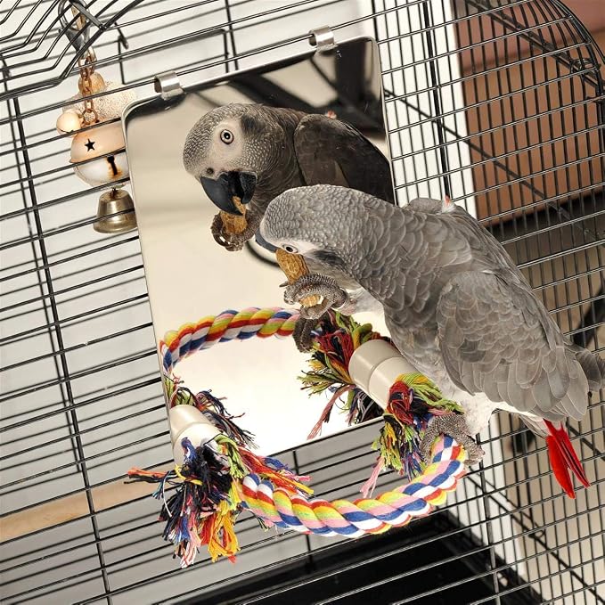 Colorday 9" Bird Mirror with Rope Perch, Bird Swing, Parrot Cage Toys - Image 3