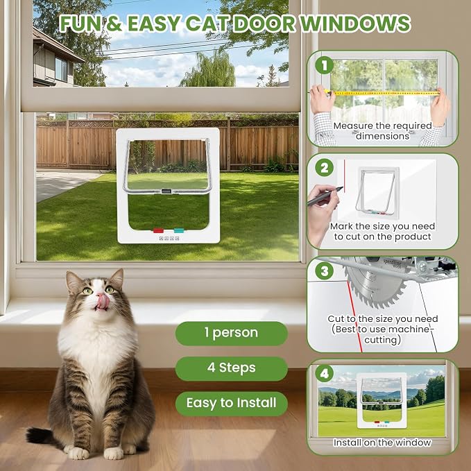 Cat Door for Window, 4 Locking Modes for Safety Cat Window Door, Fits 14"-24" - Image 7