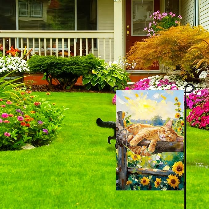 Spring Summer Garden Flag 12x18 inches Double Sided Sleeping Orange Tabby Cat - Image 3