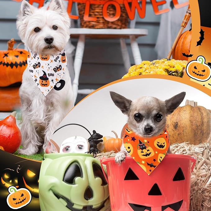 Sanwuta 48 Pcs Halloween Dog Bandanas Bulk Pumpkin Dog Bandanas Adjustable - Image 7