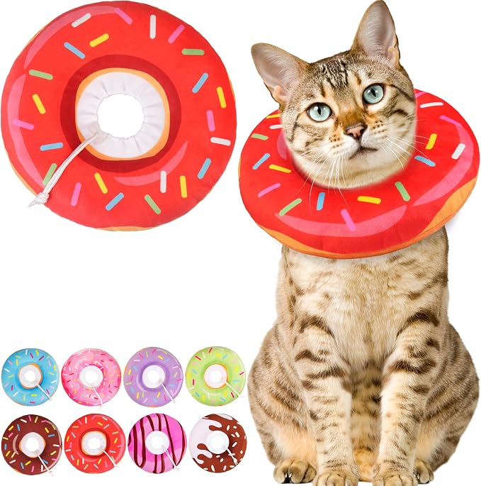 Cat Cone Collar Soft, Cute Cat Donut Collar After Surgery, Adjustable Kitten by Unknown
