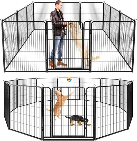 Dog Playpen Outdoor Extra Wide 12 Piece Panels Heavy Duty Dog Fence 47" Height by Committedtobetterpetlife