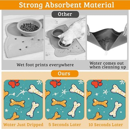 Dog Paws Cat Food Mat, Bones Absorbent Pet Feeding Mat - Image 3