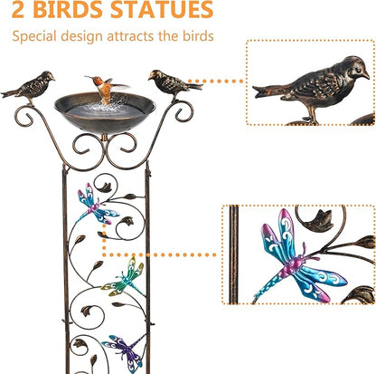 SUNNYPARK Bird Bath with Trellis Outdoor, Antique Garden Iron Plant Trellis - Image 2
