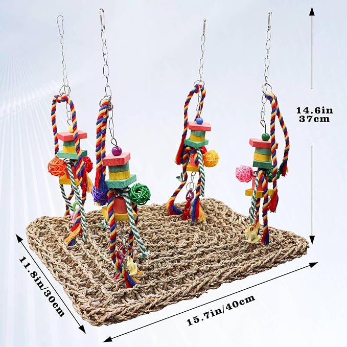 Large Bird Swing Toys, Colorful Parrot Seagrass Mat Hammock - Image 6