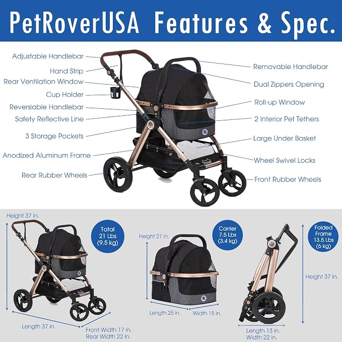 HPZ Pet Rover Prime 3-in-1 Luxury Dog/Cat Stroller - Image 7