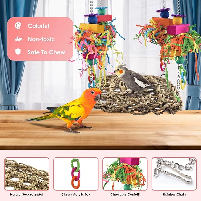 KATUMO Conure Toys, Bird Grass Swing Mat Parrot Climbing Hammock - Image 2