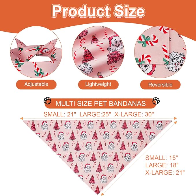 Cute Christmas Dog Bandanas XLarge 2PCS, 4 Pattern Holiday Scarf - Image 3