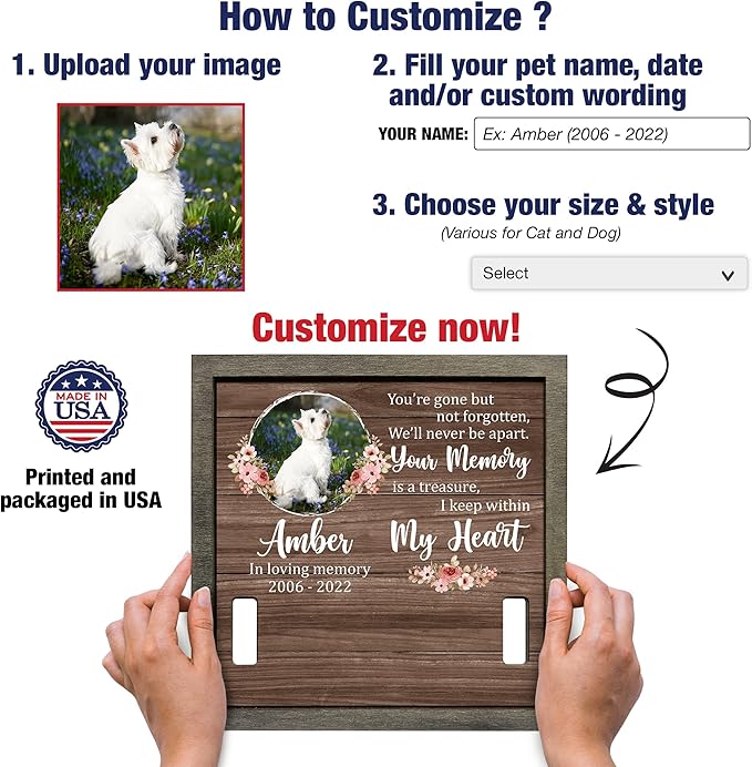 Personalized Pet Loss Gifts Dog Picture Collar Frame Pet Remembrance Memorial - Image 2