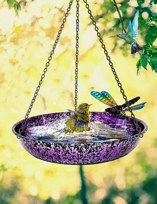 Hanging Bird Bath for Outdoor 11 Inch Colorful Purple&Blue Metal Bird Feeder - Image 2