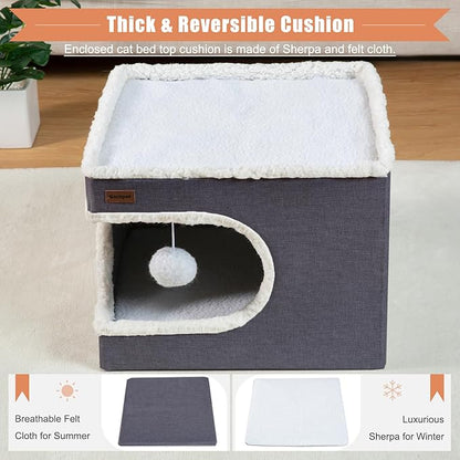 Cat Bed for Indoor Cats Cube House, Covered Cat Cave Beds & Furniture - Image 3