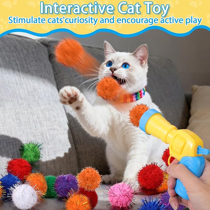 Mity rain 101PCS Cat Ball Launchers & Pom Pom Balls Interactive Cat Toy Set – - Image 4