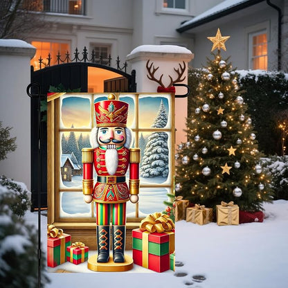 Christmas Garden Flag 12x18 Inch Nutcracker Soldier Decor Gift Box Snowy Pine - Image 5