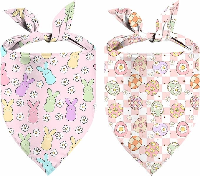 Easter Dog Bandana, 2 Pack Adjustable Holiday Party Pets Rabbit Easter Egg by Unknown