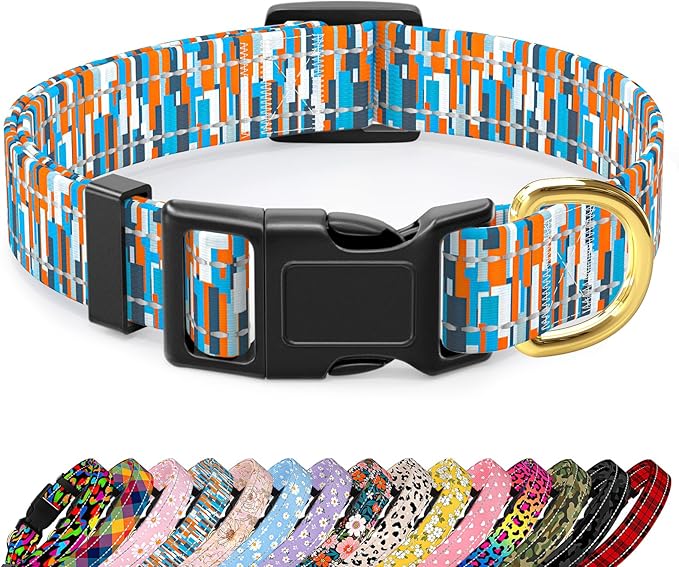 Reflective Dog Collar for Small Dogs, Cute Boho Adjustable Heavy-Duty Nylon by TMOODEL
