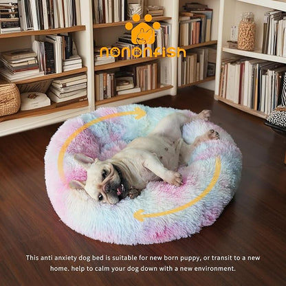 Calming Donut Dogs Beds for Small Dogs Washable, 23inch Plush Round Pet Bed for - Image 6