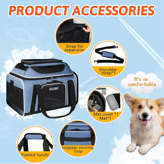 Petskd Top and Side Expandable Pet Carrier 17x12x8.5 Inches JetBlue Frontier - Image 7