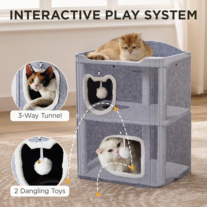 Joydeco Cat House for Indoor Cats, 2 Story Scratch Resistant Felt Cat Condo - Image 3