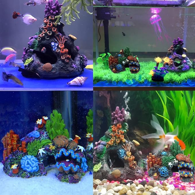 Tfwadmx Aquarium Coral Decoration Resin Fish Tank Hiding Mountain Cave Betta - Image 7