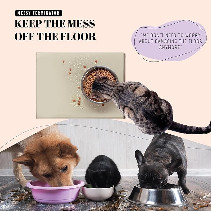 AVERYDAY 100% Waterproof Thicker Silicone Dog Food Mat, 0.63'' Raised Edge Bowl - Image 2
