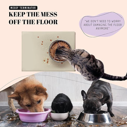 AVERYDAY 100% Waterproof Thicker Silicone Dog Food Mat, 0.63'' Raised Edge Bowl - Image 2