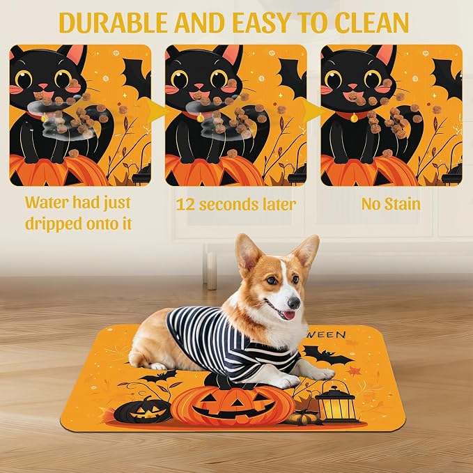 Halloween Cat Pet Feeding Mat, Absorbent Dog Bowl Pad, Quick Dry - Image 5