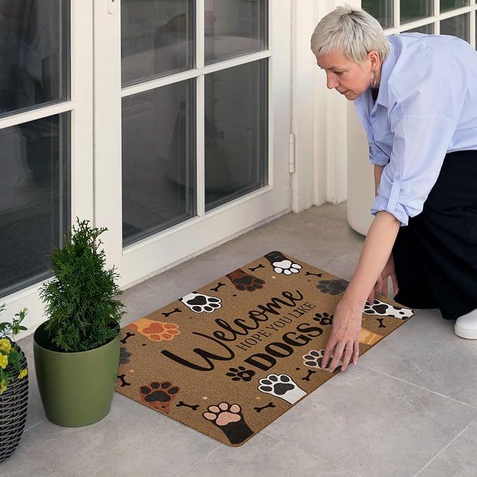Welcome Hope You Like Dogs Door Mat, Cute Dog Paws Print Artificial Coir Front - Image 2