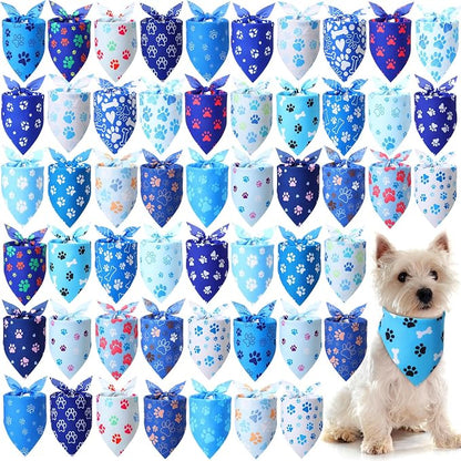 50 Pcs Blue Paw Print Dog Bandanas Bulk Animal Footprint Bandanas by Jeere