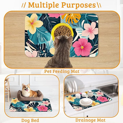Tropical Palm Dog Food Mat, Exotic Leaves Floral Absorbent Pet Feeding Mat - Image 7